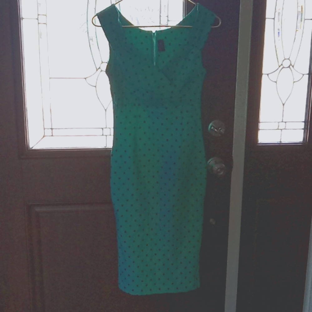 Rock steady green and black polka-dot pinup style dress